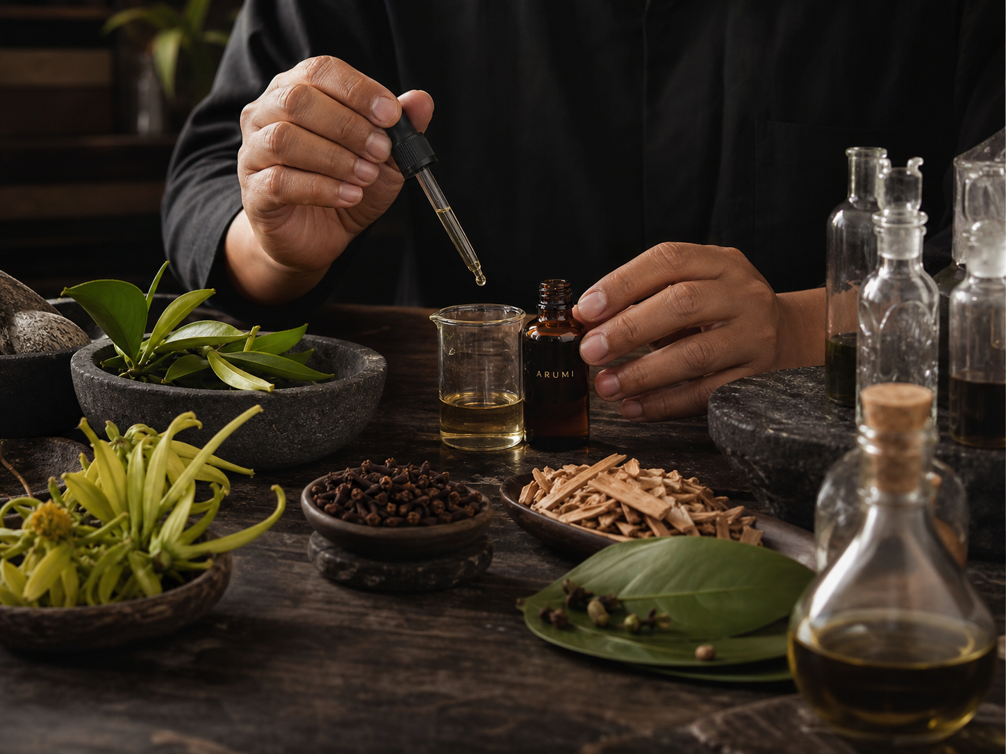 Arumi perfume artisan composing a fragrance